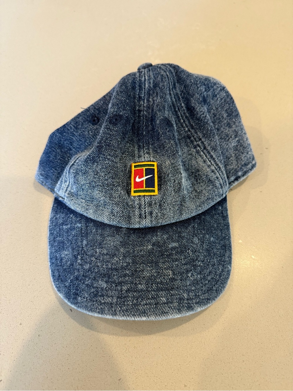 Nike Denim Baseball Cap with Red and Yellow Swoosh Patch